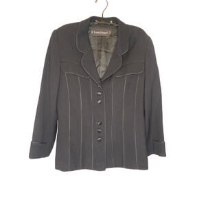 Louis Feraud Black Button Closure Vintage Wool Blazer Jacket Sz 10 Lined Collar